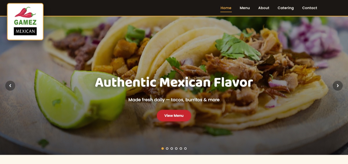Gamez Mexican Food website
